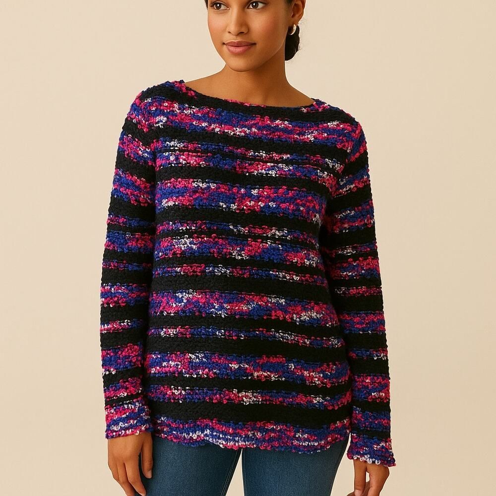 RUBY RD. Women's Navy Multicolor Beaujolais Knit Sweater Cotton‎ Blend Sz Large